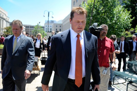 Former Major League Baseball pitcher Roger Clemens leaves the federal courthouse in Washington