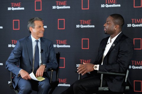 NBA player Dwyane Wade (R) speaks at the TIME 10 Questions Live Event with TIME Magazine managing editor Rick Stengel on September 6, 2012. 