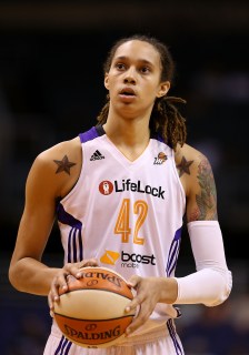 Brittney Griner #42 of the Phoenix Mercury prepares to take a free throw shot against Japan during the preseason WNBA game at US Airways Center in Phoenix, on May 19, 2013.
