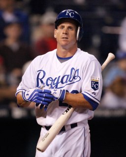 Kansas City Royals' Ryan Freel during the ninth inning of a baseball game against the Los Angeles Angels, July 21, 2009, in Kansas City, Mo.