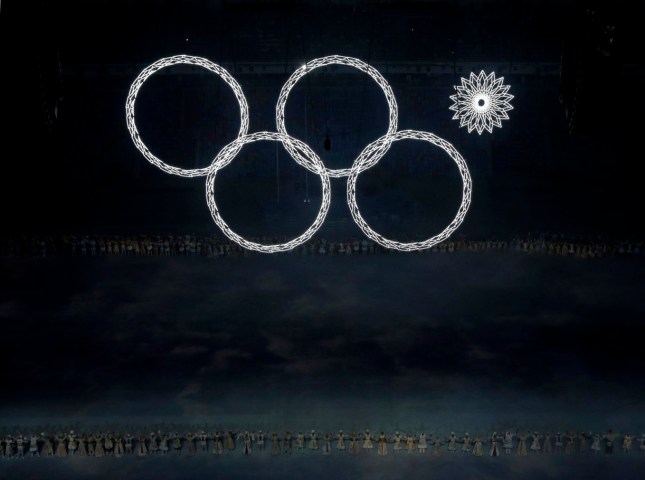One of the Olympic rings fails to open during the opening ceremony.