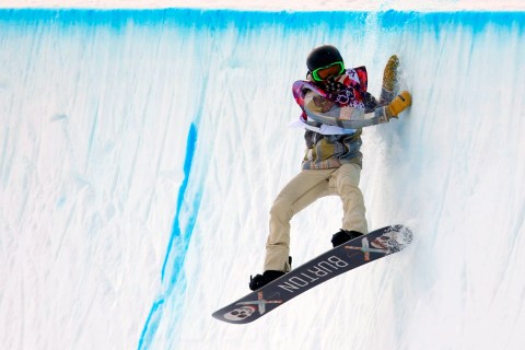 Shaun White of the U.S. competes during the men's snowboard halfpipe qualification round.