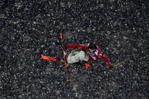 Canada's Matt Margetts competes during the men's freestyle skiing halfpipe qualification round.