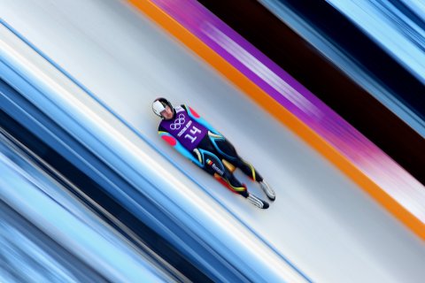 Valentin Cretu of Romania takes part in a men's luge training session ahead of the Sochi 2014 Winter Olympics at the Sanki Sliding Center on February 6, 2014.