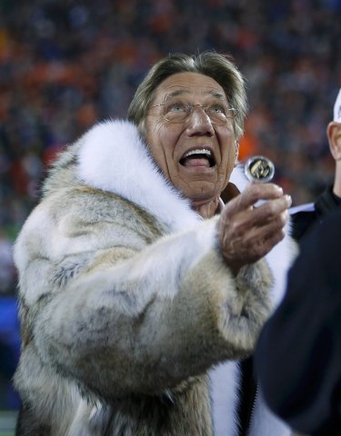 Former New York Jets quarterback Namath performs the official coin toss prior to the start of the NFL Super Bowl XLVIII football game in East Rutherford